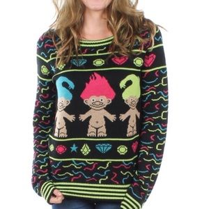 TIPSY ELVES NWOT Good Luck Troll Doll Ugly Sweater Medium